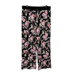 Maurices Black Floral Wide Leg Pull On Sleep Pants Women's Size Large